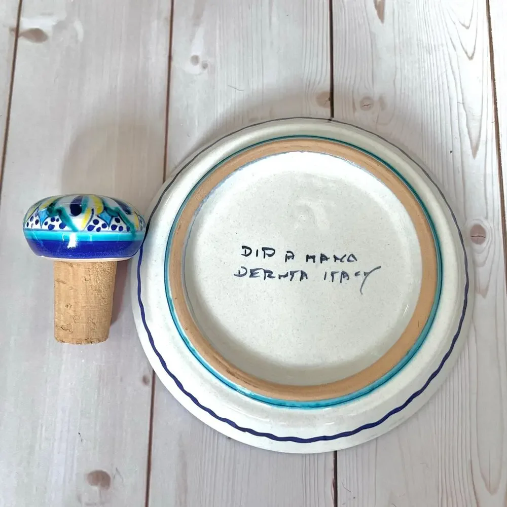 Deruta Italy Hand-Painted Ceramic Pottery Wine Cork Bottle Coaster / Small Plate - Picture 4 of 7